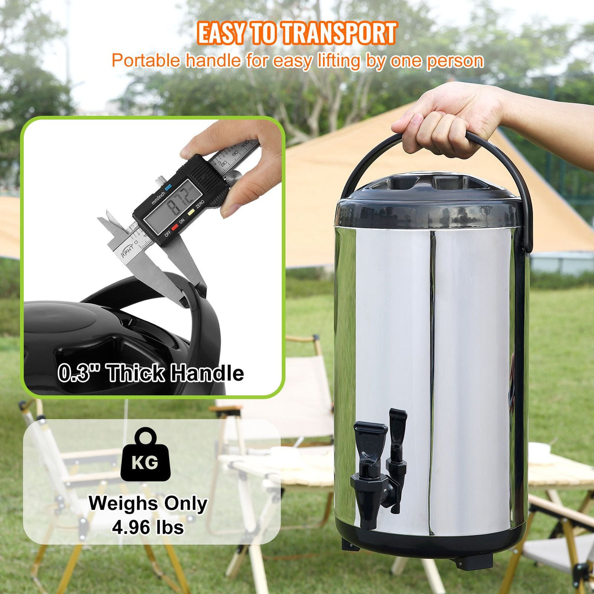 Stainless Steel Insulated Beverage Dispenser, 2.4 Gallon 9.2 Liter, Thermal Hot and Cold Drink Server Dispenser with Spigot Handle, Food-grade for Hot Tea Coffee Water Restaurant Drink Shop