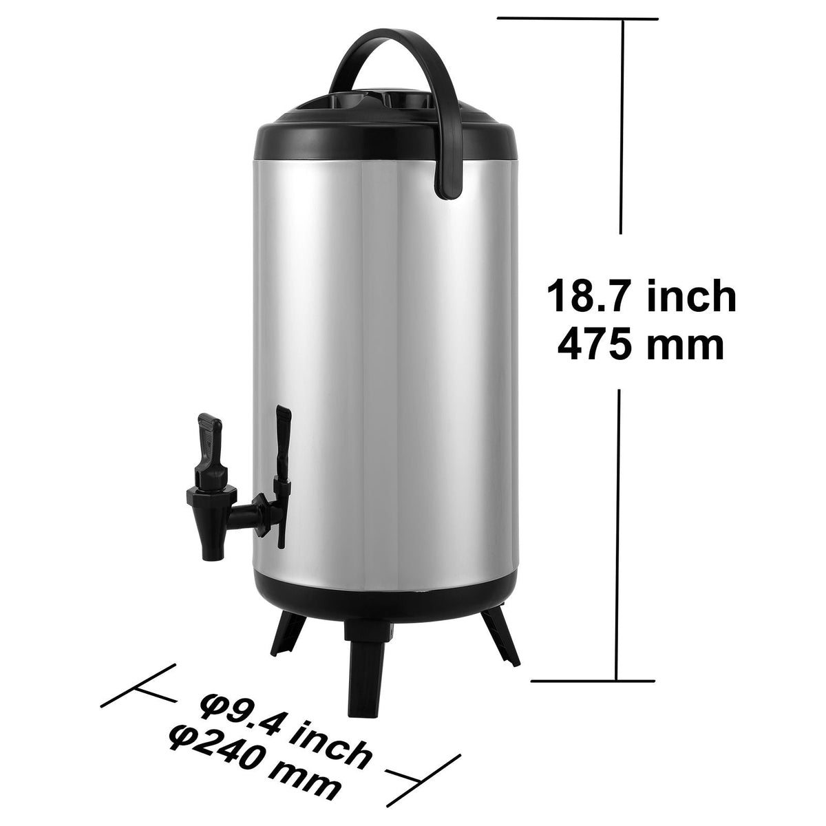 Stainless Steel Insulated Beverage Dispenser, 2.4 Gallon 9.2 Liter, Thermal Hot and Cold Drink Server Dispenser with Spigot Handle, Food-grade for Hot Tea Coffee Water Restaurant Drink Shop