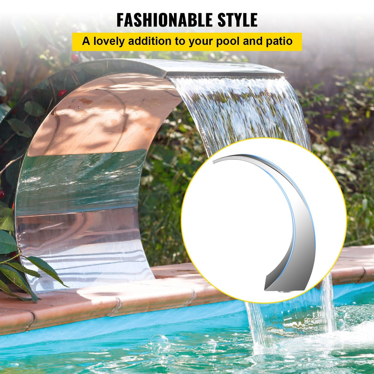 Stainless Steel Pool Fountain 17.7 x 11.8 x 23.6 inches Pool Fountain Silver Pool Fountains for In Ground Pools Garden Outdoor Waterfalls Sheer Descent Pond Water Feature