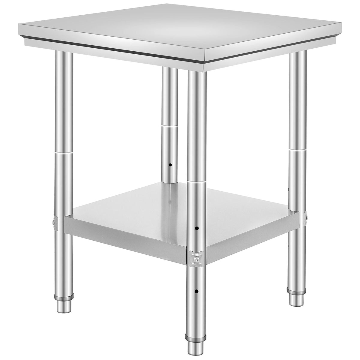 Stainless Steel Prep Table, 24 x 24 x 31 Inch, 700 lbs Load Capacity, Heavy Duty Metal Worktable with 3 Adjustable Height Levels, Commercial Workstation for Kitchen Garage Restaurant Backyard