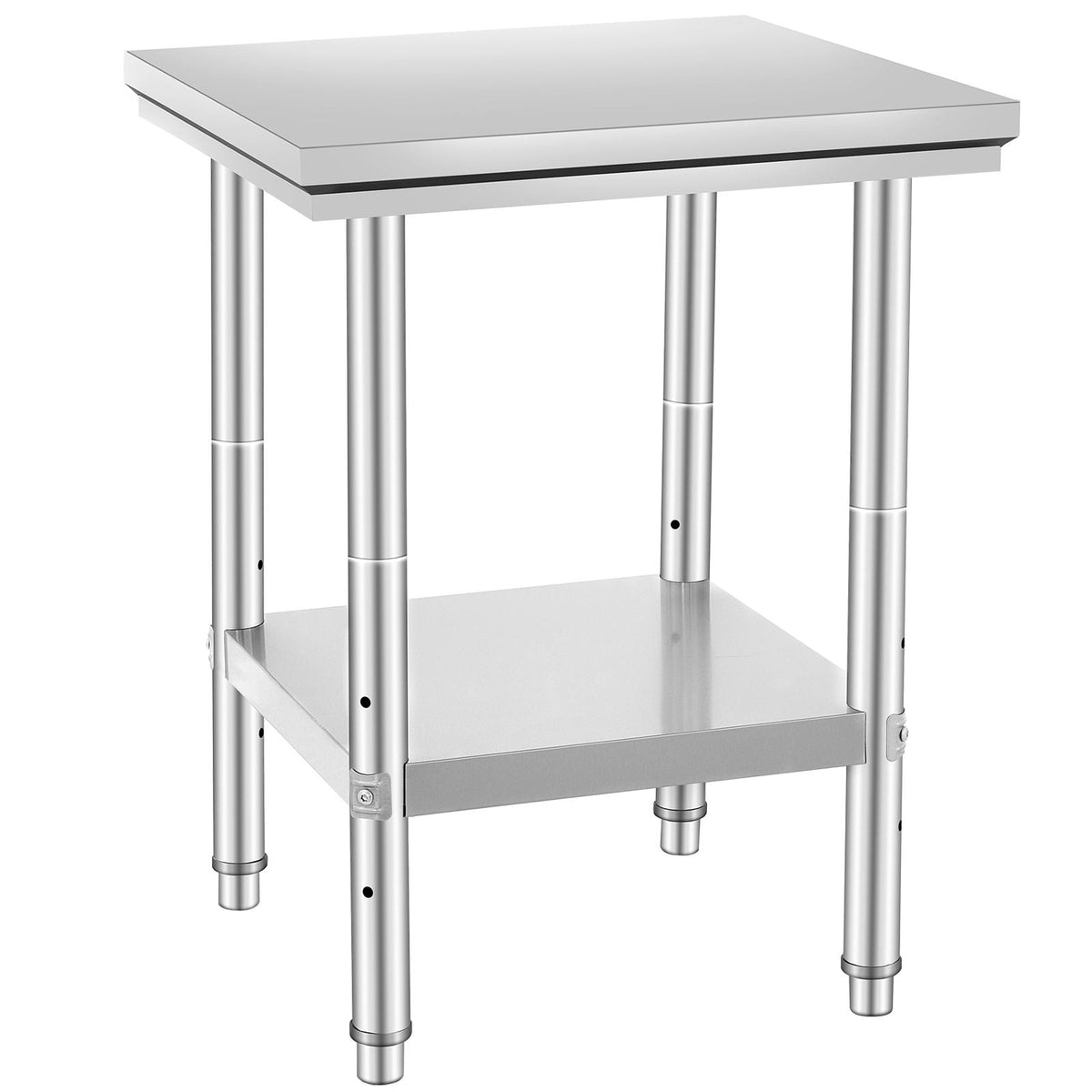Stainless Steel Prep Table, 24 x 24 x 31 Inch, 700 lbs Load Capacity, Heavy Duty Metal Worktable with 3 Adjustable Height Levels, Commercial Workstation for Kitchen Garage Restaurant Backyard