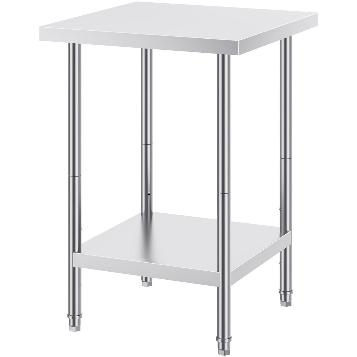Stainless Steel Prep Table, 24 x 24 x 34 Inch, 700 lbs Load Capacity, Heavy Duty Metal Worktable with 3 Adjustable Height Levels, Commercial Workstation for Kitchen Garage Restaurant Backyard