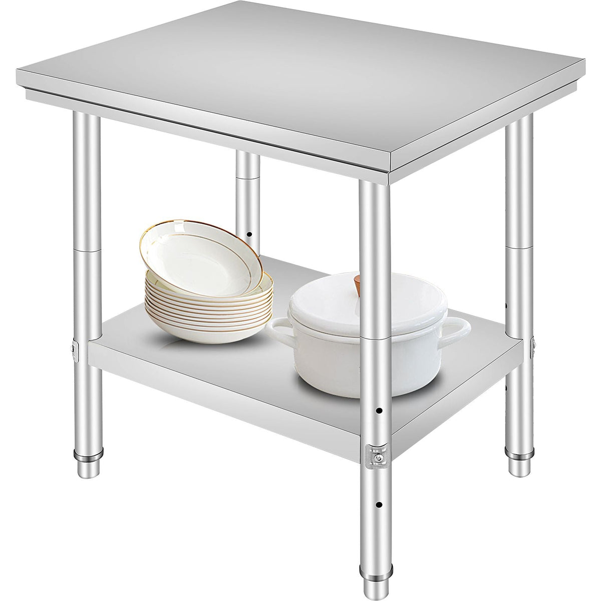 Stainless Steel Prep Table, 24 x 30 x 31 Inch, 700 lbs Load Capacity, Heavy Duty Metal Worktable with 3 Adjustable Height Levels, Commercial Workstation for Kitchen Garage Restaurant Backyard