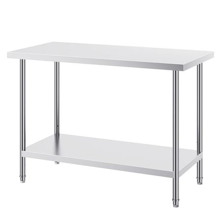 Stainless Steel Prep Table, 24 x 48 x 34 Inch, 800 lbs Load Capacity, Heavy Duty Metal Worktable with 3 Adjustable Height Levels, Commercial Workstation for Kitchen Garage Restaurant Backyard