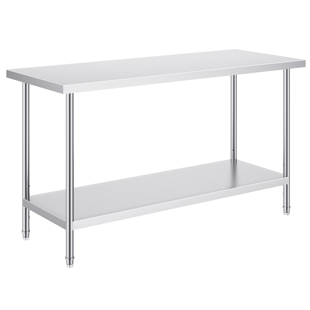 Stainless Steel Prep Table, 24 x 60 x 34 Inch, 840 lbs Load Capacity, Heavy Duty Metal Worktable with 3 Adjustable Height Levels, Commercial Workstation for Kitchen Garage Restaurant Backyard