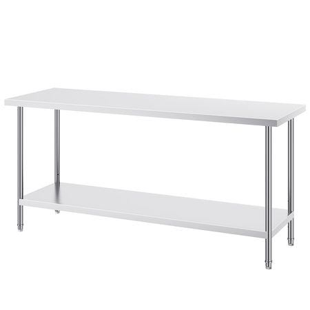 Stainless Steel Prep Table, 24 x 72 x 34 Inch, 880 lbs Load Capacity, Heavy Duty Metal Worktable with 3 Adjustable Height Levels, Commercial Workstation for Kitchen Garage Restaurant Backyard
