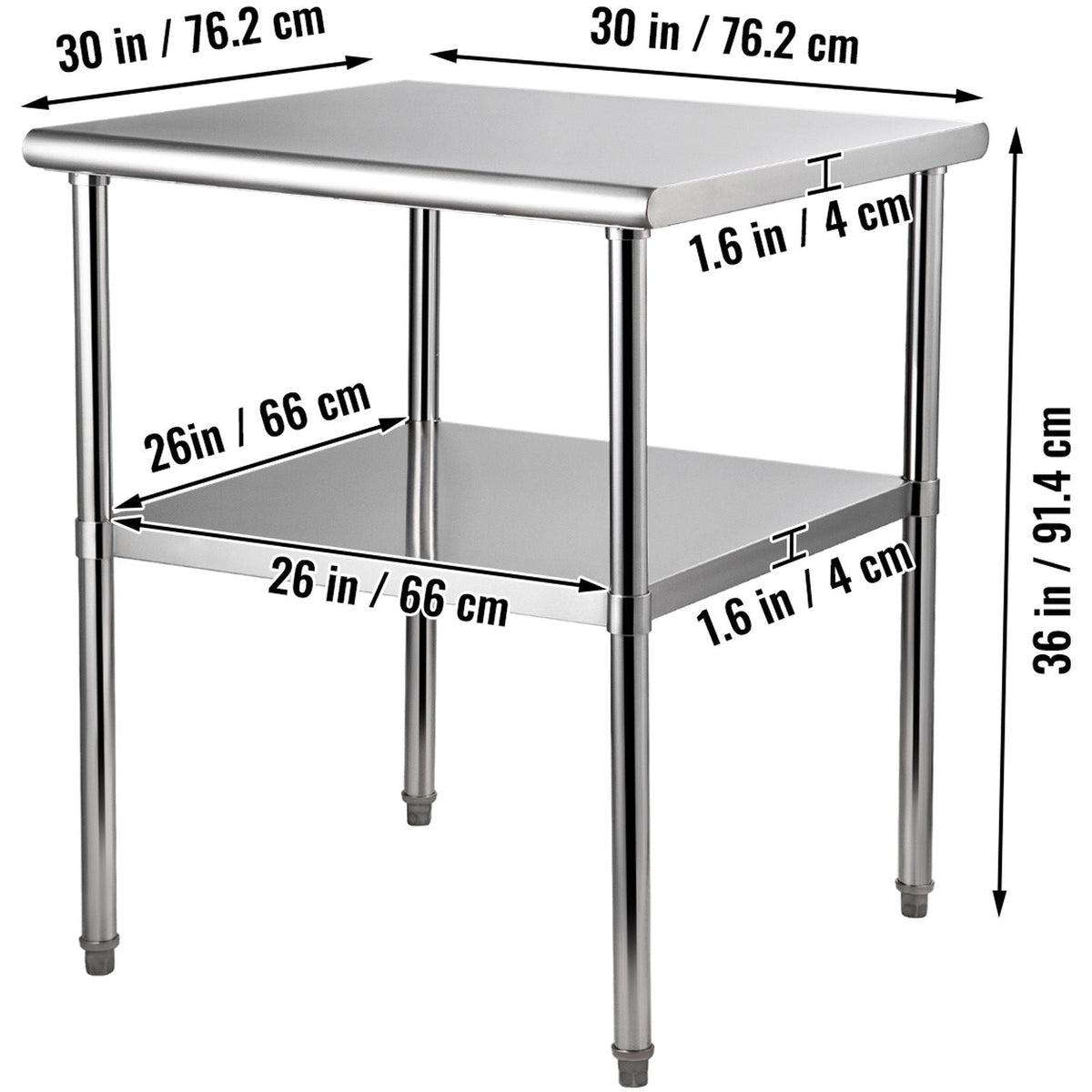 Stainless Steel Prep Table, 30 x 30 x 36 Inch, 800lbs Load Capacity Heavy Duty Metal Worktable with Adjustable Undershelf & Feet, Commercial Workstation for Kitchen Garage Restaurant Backyard