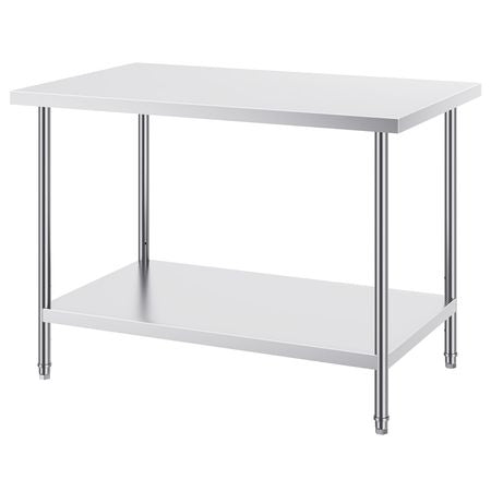 Stainless Steel Prep Table, 30 x 48 x 34 Inch, 880 lbs Load Capacity, Heavy Duty Metal Worktable with 3 Adjustable Height Levels, Commercial Workstation for Kitchen Garage Restaurant Backyard