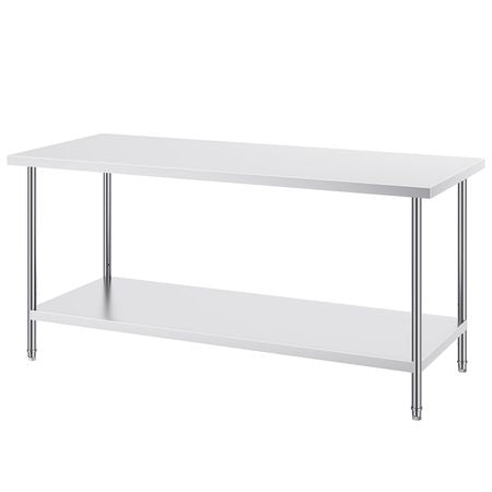 Stainless Steel Prep Table, 30 x 72 x 34 Inch, 920 lbs Load Capacity, Heavy Duty Metal Worktable with 3 Adjustable Height Levels, Commercial Workstation for Kitchen Garage Restaurant Backyard