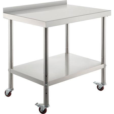 Stainless Steel Prep Table, 36 x 24 x 35 Inch, 440lbs Load Capacity Heavy Duty Metal Worktable with Backsplash Adjustable Undershelf & 4 Casters, Commercial Workstation for Kitchen Restaurant