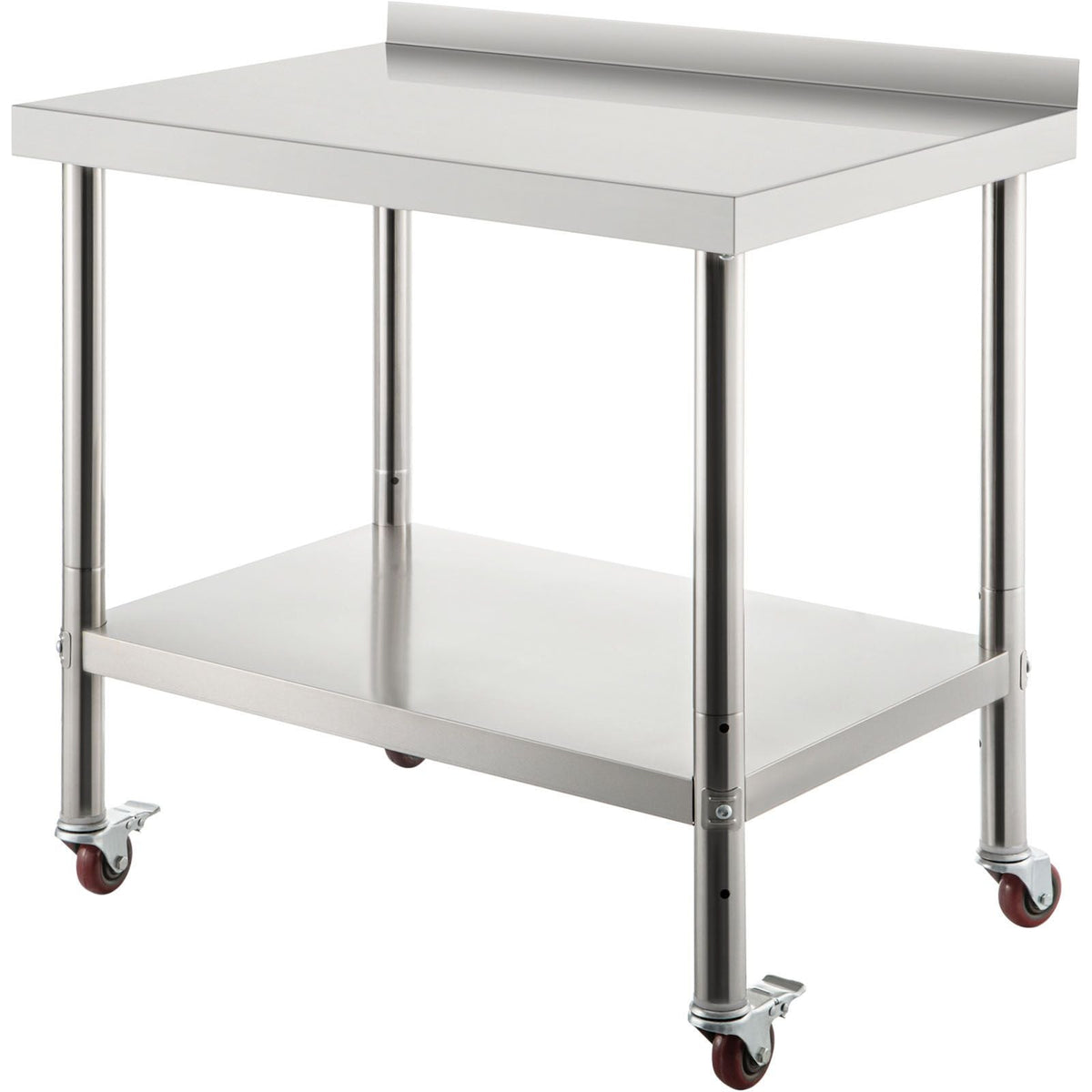 Stainless Steel Prep Table, 36 x 24 x 35 Inch, 440lbs Load Capacity Heavy Duty Metal Worktable with Backsplash Adjustable Undershelf & 4 Casters, Commercial Workstation for Kitchen Restaurant