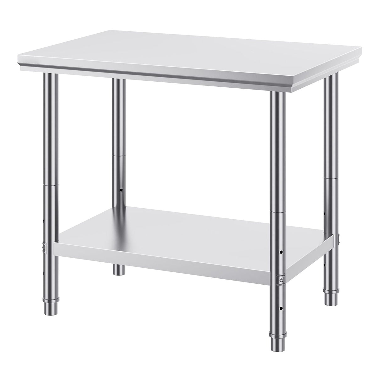 Stainless Steel Prep Table, 900x600x800 mm, 700 lbs Load Capacity, Heavy Duty Metal Worktable with 3 Adjustable Height Levels, Commercial Workstation for Kitchen Garage Restaurant Backyard