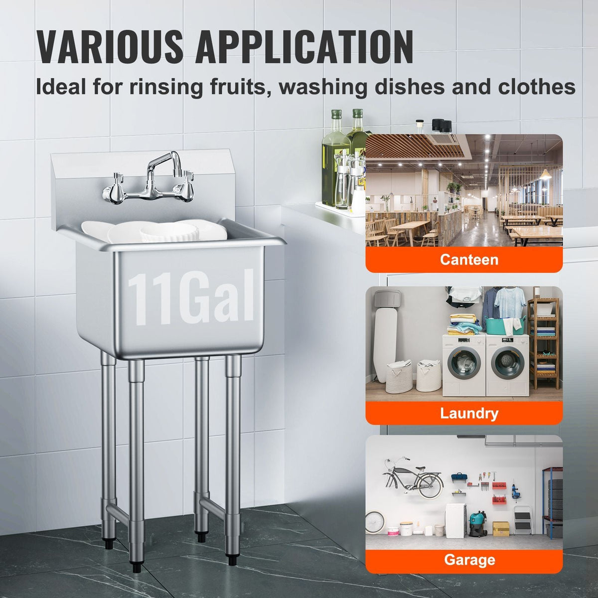 Stainless Steel Prep & Utility Sink, 1 Compartment Free Standing Small Sink Include Faucet & legs, 18"x41" Commercial Single Bowl Sinks for Garage, Restaurant, Kitchen, Laundry