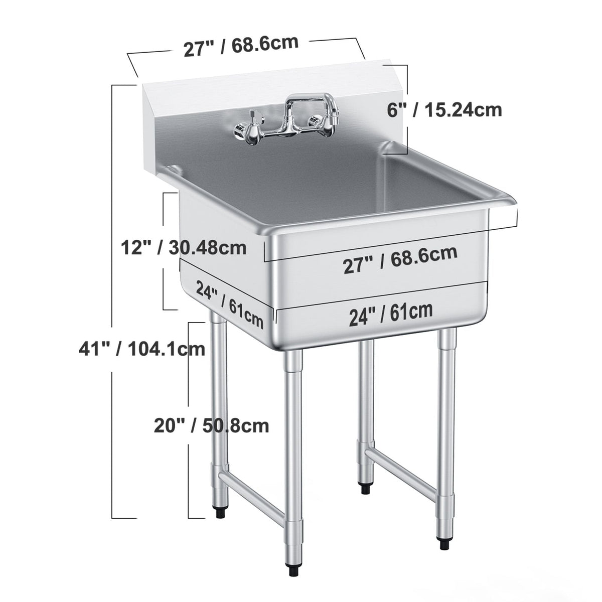 Stainless Steel Prep & Utility Sink, 1 Compartment Free Standing Small Sink Include Faucet & legs, 27"x41" Commercial Single Bowl Sinks for Garage, Restaurant, Kitchen, Laundry