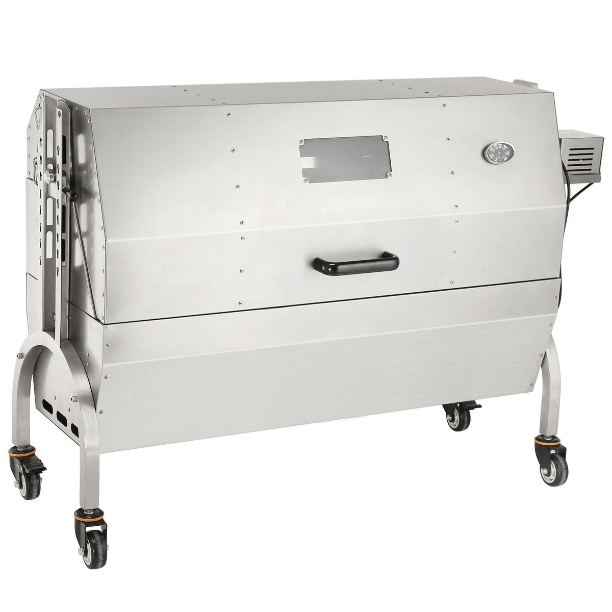 Stainless Steel Rotisserie Grill with Hooded Cover, BBQ Whole Pig Lamb Goat Charcoal Spit Grill, Electric 50W Motor BBQ Hog Rotisserie Roaster, 46 Inch 132Lbs Capacity Lamb Rotisserie System