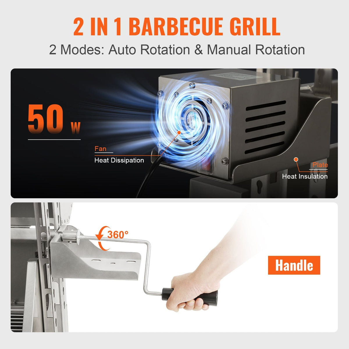Stainless Steel Rotisserie Grill with Hooded Cover, BBQ Whole Pig Lamb Goat Charcoal Spit Grill, Electric 50W Motor BBQ Hog Rotisserie Roaster, 46 Inch 132Lbs Capacity Lamb Rotisserie System