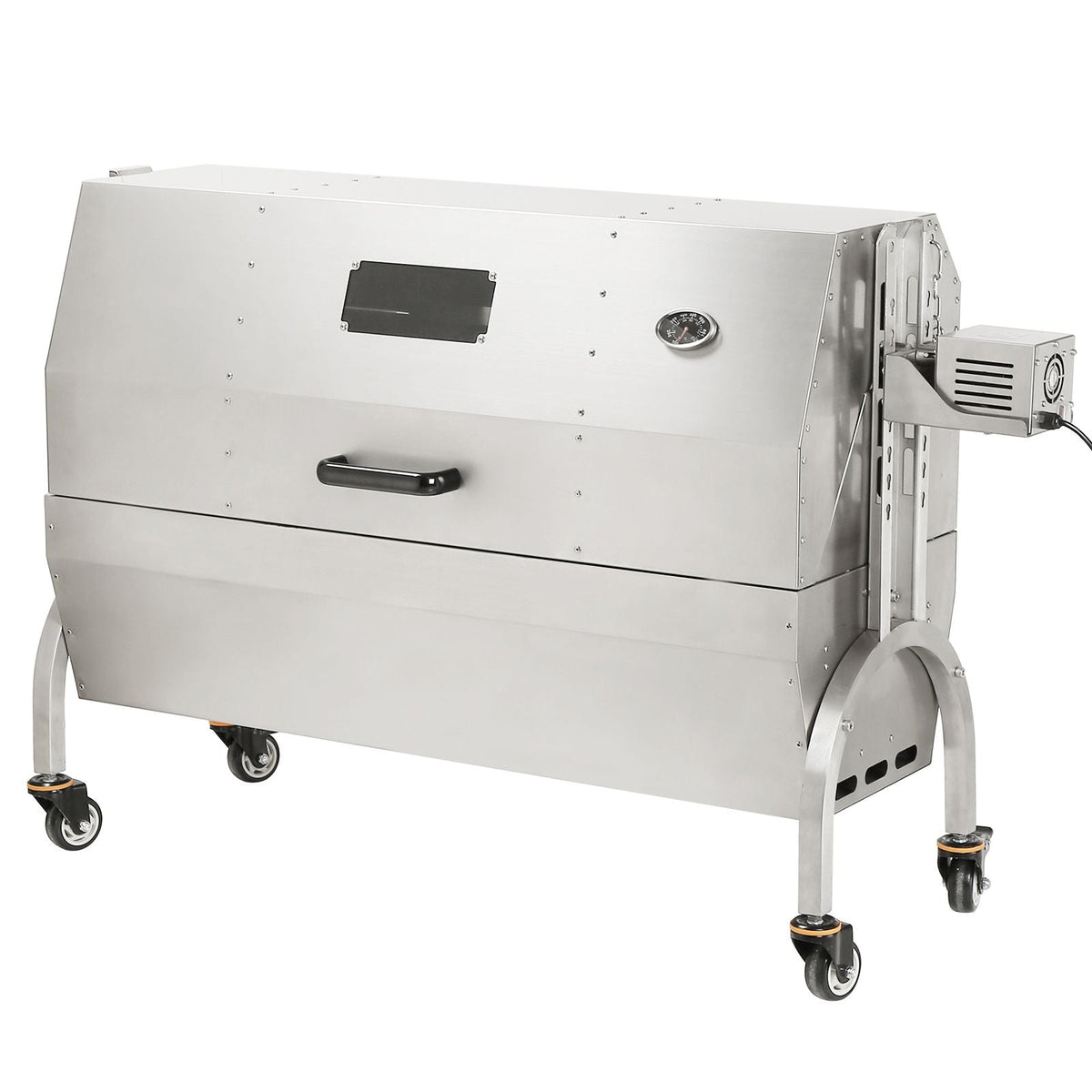 Stainless Steel Rotisserie Grill with Hooded Cover, BBQ Whole Pig Lamb Goat Charcoal Spit Grill, Electric 50W Motor BBQ Hog Rotisserie Roaster, 46 Inch 132Lbs Capacity Lamb Rotisserie System