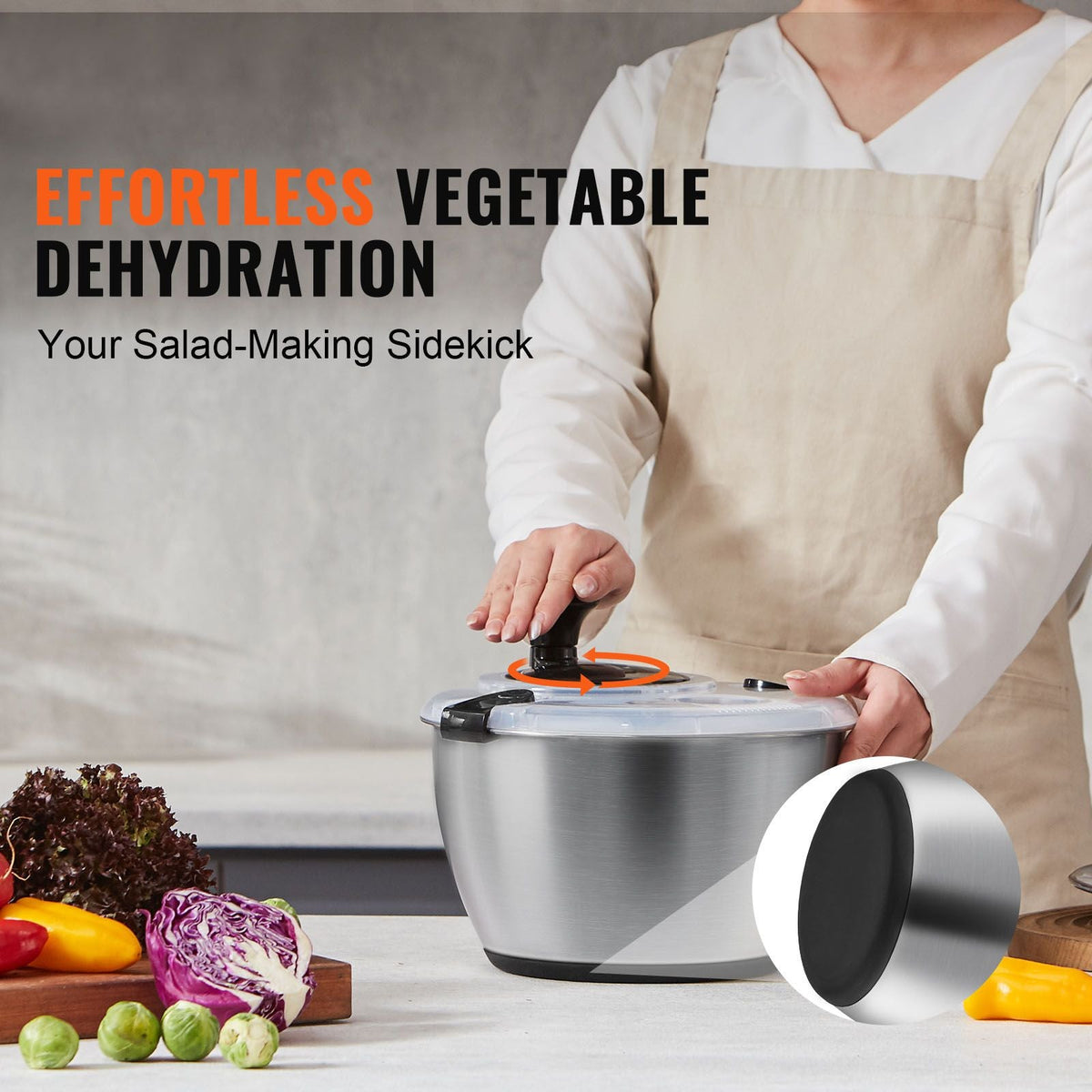 Stainless Steel Salad Spinner, 4.75Qt, One-handed Easy Press Large Vegetable Dryer Washer, Lettuce Cleaner and Dryer with 304 Stainless Steel Bowl, for Greens, Herbs, Berries, Fruits, No BPA