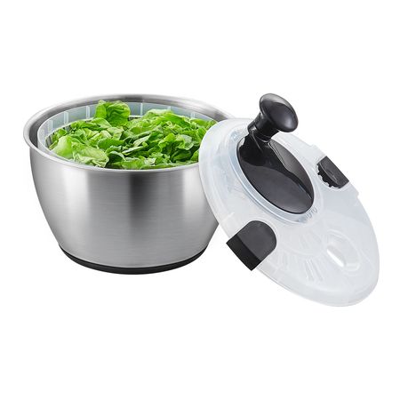Stainless Steel Salad Spinner, 4.75Qt, One-handed Easy Press Large Vegetable Dryer Washer, Lettuce Cleaner and Dryer with 304 Stainless Steel Bowl, for Greens, Herbs, Berries, Fruits, No BPA