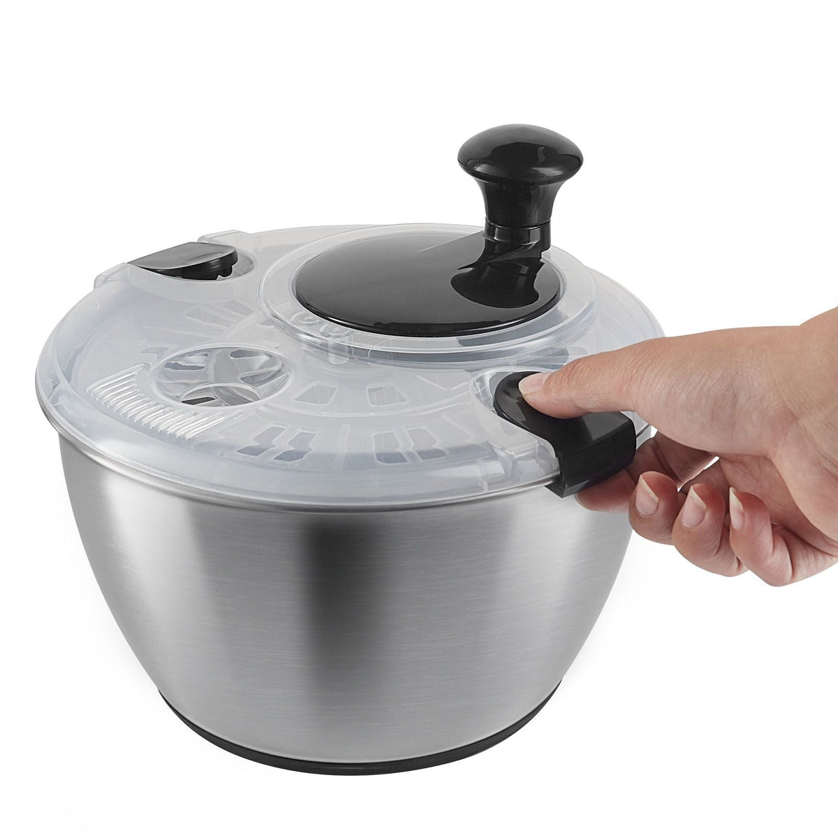 Stainless Steel Salad Spinner, 4.75Qt, One-handed Easy Press Large Vegetable Dryer Washer, Lettuce Cleaner and Dryer with 304 Stainless Steel Bowl, for Greens, Herbs, Berries, Fruits, No BPA
