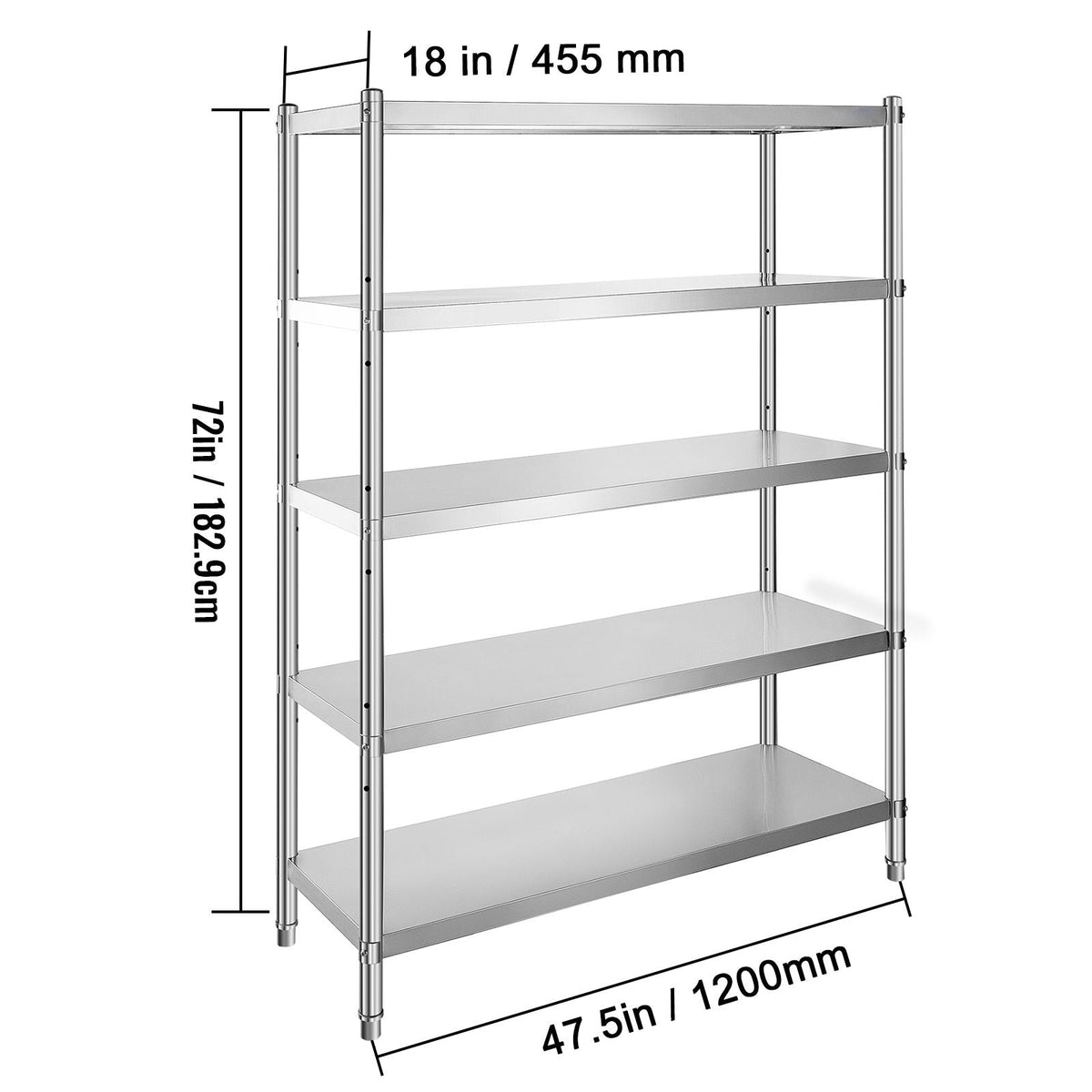 Stainless Steel Shelves 48x18.5 Inch 5 Tier Adjustable Shelf Storage Unit Stainless Steel Rack Shelving Heavy Duty Shelving for Kitchen Commercial Office Garage Storage 330lb Per Shelf