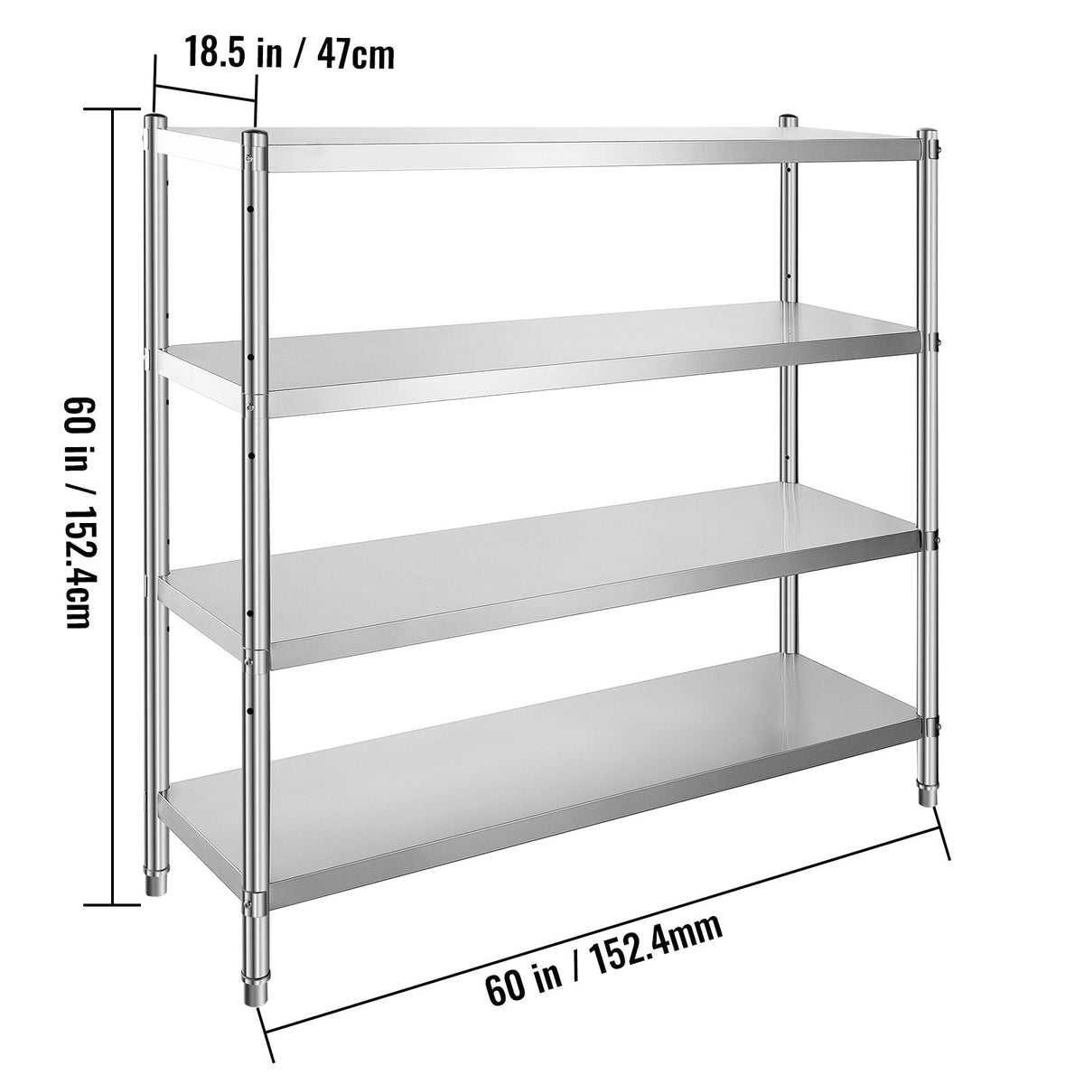 Stainless Steel Shelving 60x18.5 Inch 4 Tier Adjustable Shelf Storage Unit Stainless Steel Heavy Duty Shelving for Kitchen Commercial Office Garage Storage 330lb Per Shelf