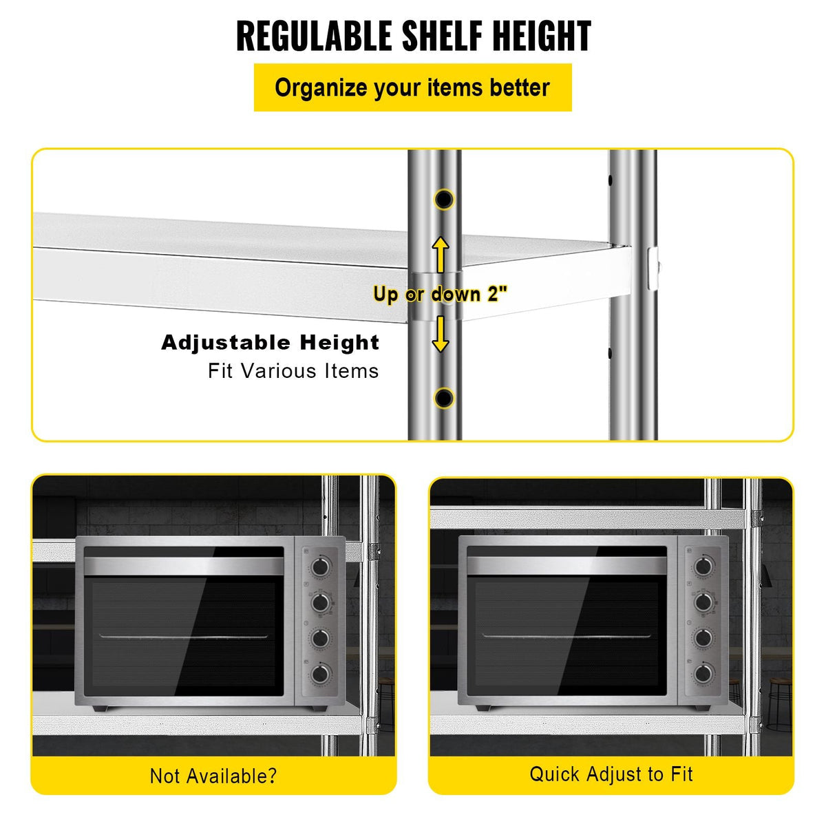 Stainless Steel Shelving 60x18.5 Inch 4 Tier Adjustable Shelf Storage Unit Stainless Steel Heavy Duty Shelving for Kitchen Commercial Office Garage Storage 330lb Per Shelf