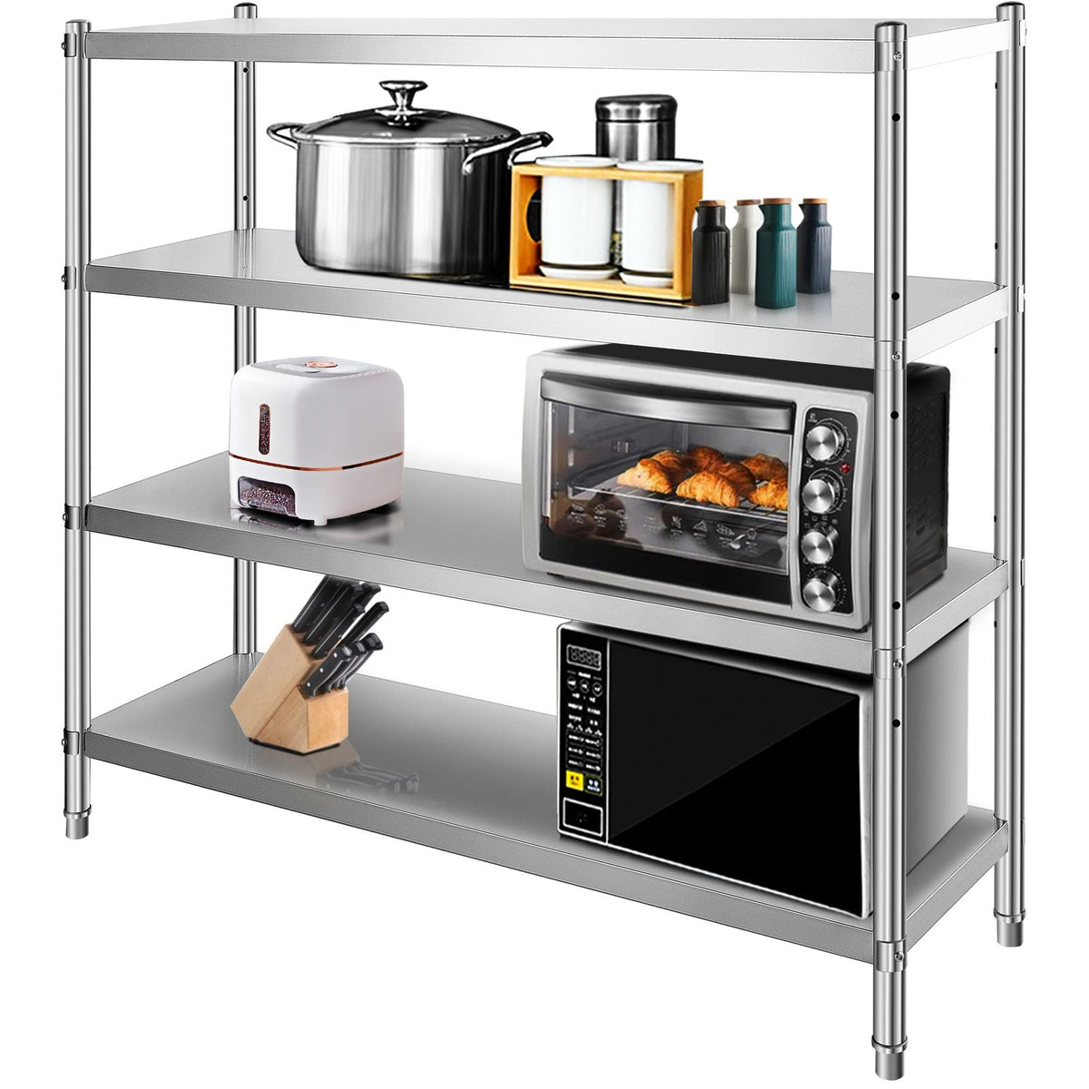 Stainless Steel Shelving 60x18.5 Inch 4 Tier Adjustable Shelf Storage Unit Stainless Steel Heavy Duty Shelving for Kitchen Commercial Office Garage Storage 330lb Per Shelf