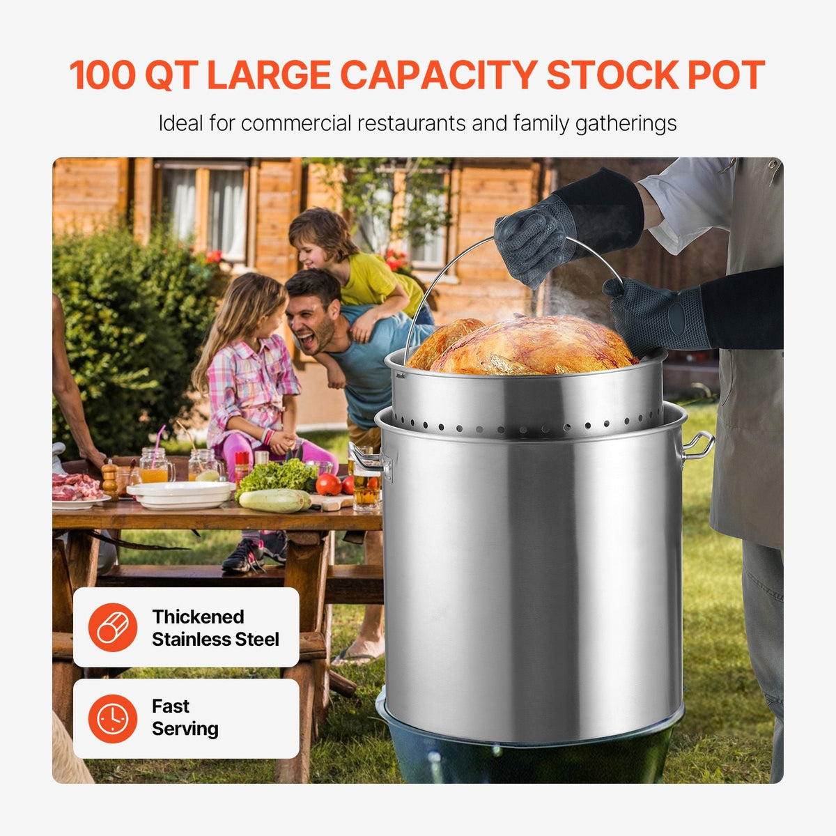 Stainless Steel Stockpot, 100 Quart Large Cooking Pots, Cookware Sauce Pot with Basket, Lid, and Handle, Heavy Duty Commercial Grade Stock Pot, Sanding Treatment, for Large Groups Events Silver