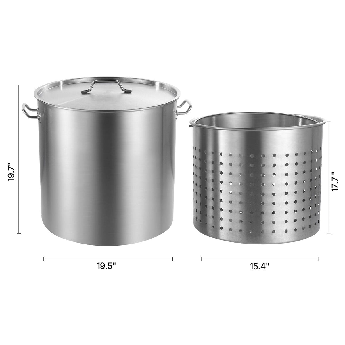Stainless Steel Stockpot, 100 Quart Large Cooking Pots, Cookware Sauce Pot with Basket, Lid, and Handle, Heavy Duty Commercial Grade Stock Pot, Sanding Treatment, for Large Groups Events Silver