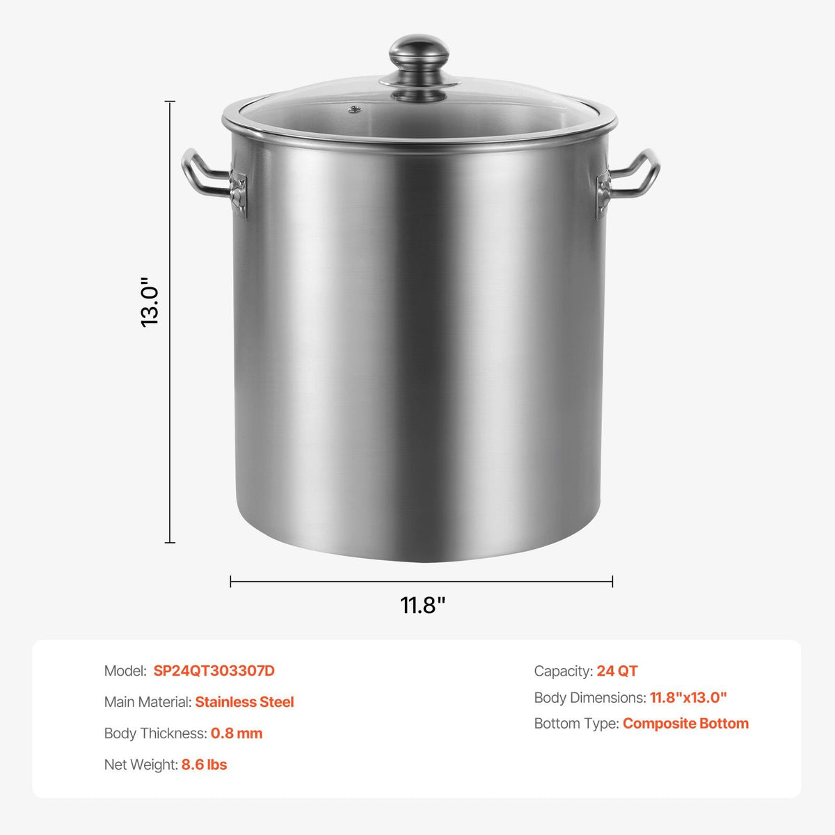 Stainless Steel Stockpot, 24 Quart Cooking Pots, Cookware Sauce Pot with Lid, and Handle, Heavy Duty Commercial Grade Stock Pot, Sanding Treatment, for Steaming Boiling or Frying Silver