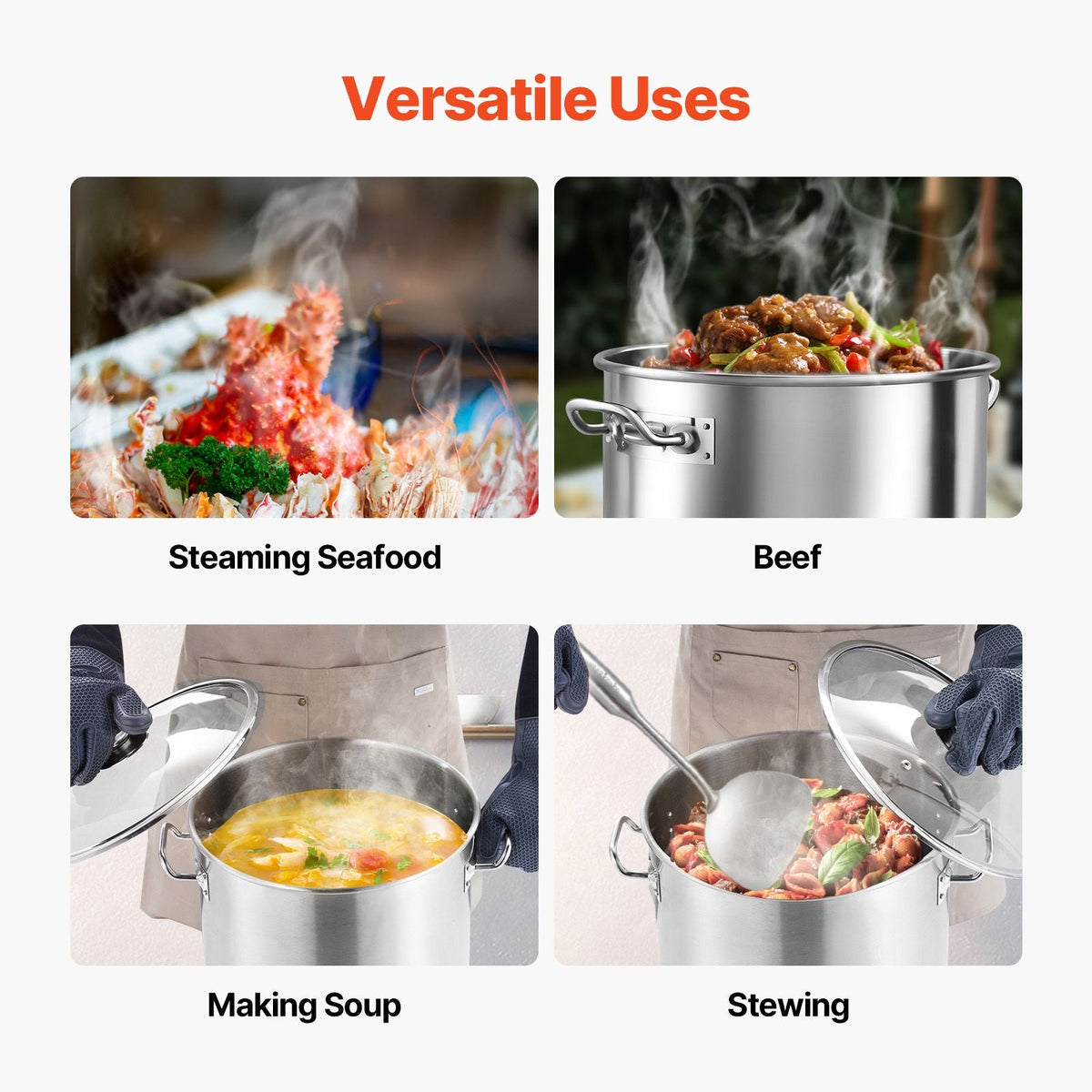 Stainless Steel Stockpot, 24 Quart Cooking Pots, Cookware Sauce Pot with Lid, and Handle, Heavy Duty Commercial Grade Stock Pot, Sanding Treatment, for Steaming Boiling or Frying Silver