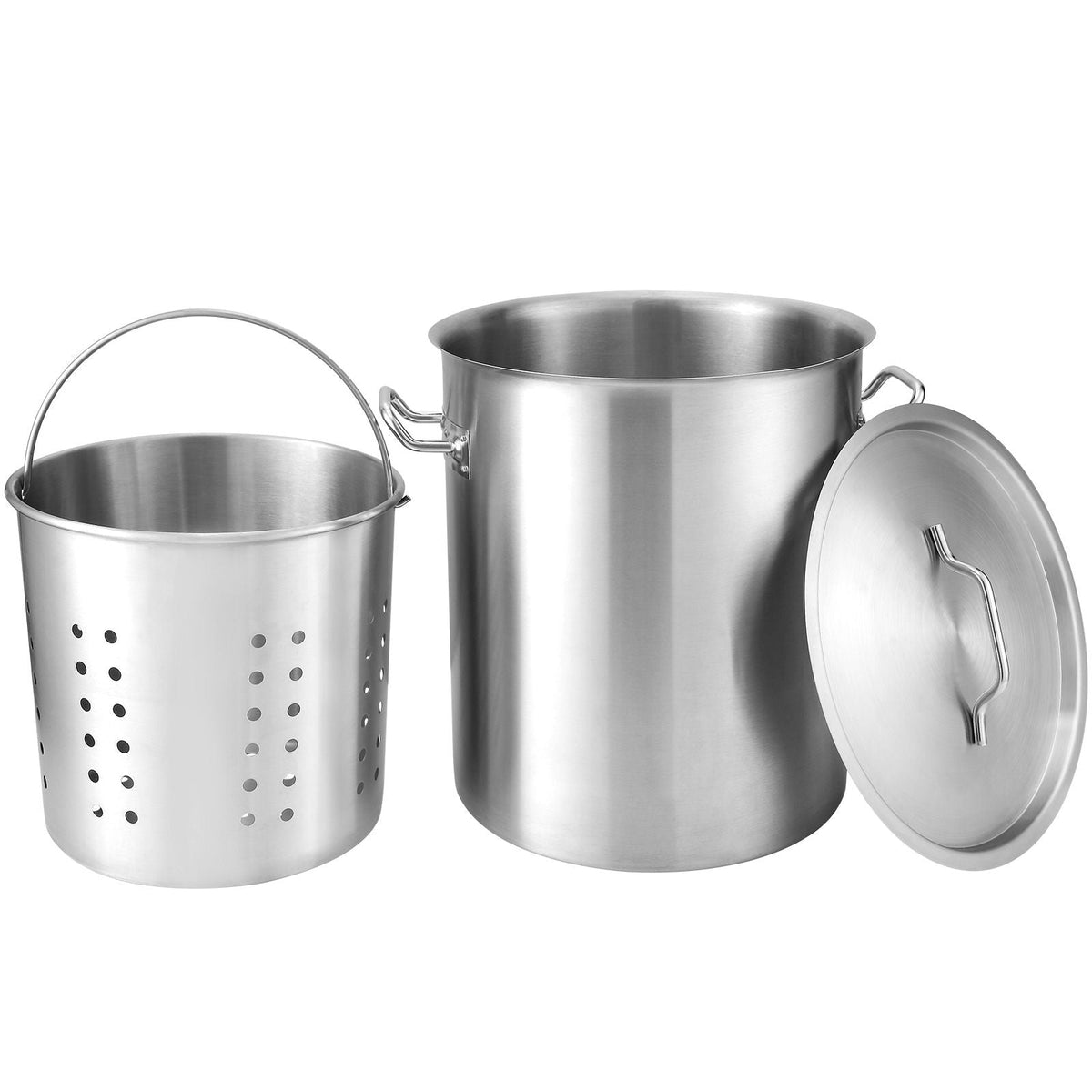 Stainless Steel Stockpot, 42 Quart Large Cooking Pots, Cookware Sauce Pot with Basket, Lid, and Handle, Heavy Duty Commercial Grade Stock Pot, Sanding Treatment, for Large Groups Events Silver