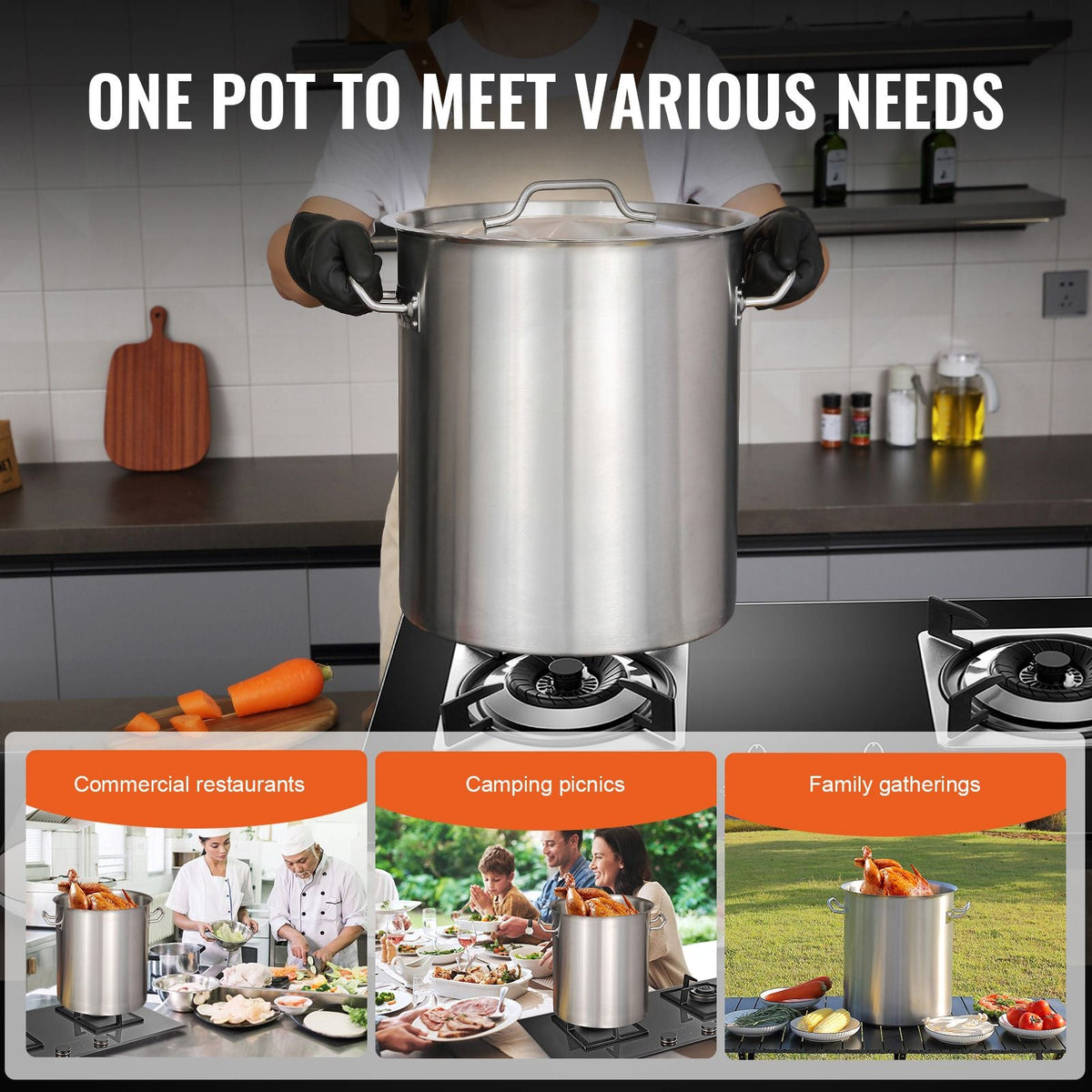 Stainless Steel Stockpot, 42 Quart Large Cooking Pots, Cookware Sauce Pot with Basket, Lid, and Handle, Heavy Duty Commercial Grade Stock Pot, Sanding Treatment, for Large Groups Events Silver