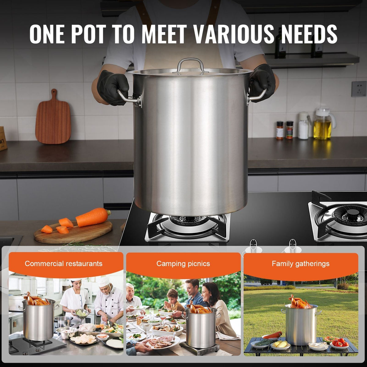 Stainless Steel Stockpot, 42 Quart Large Cooking Pots, Multipurpose Cookware Sauce Pot with Lid & Handle, Heavy Duty Commercial Grade Stock Pot, Sanding Treatment, for Large Groups Events Silver