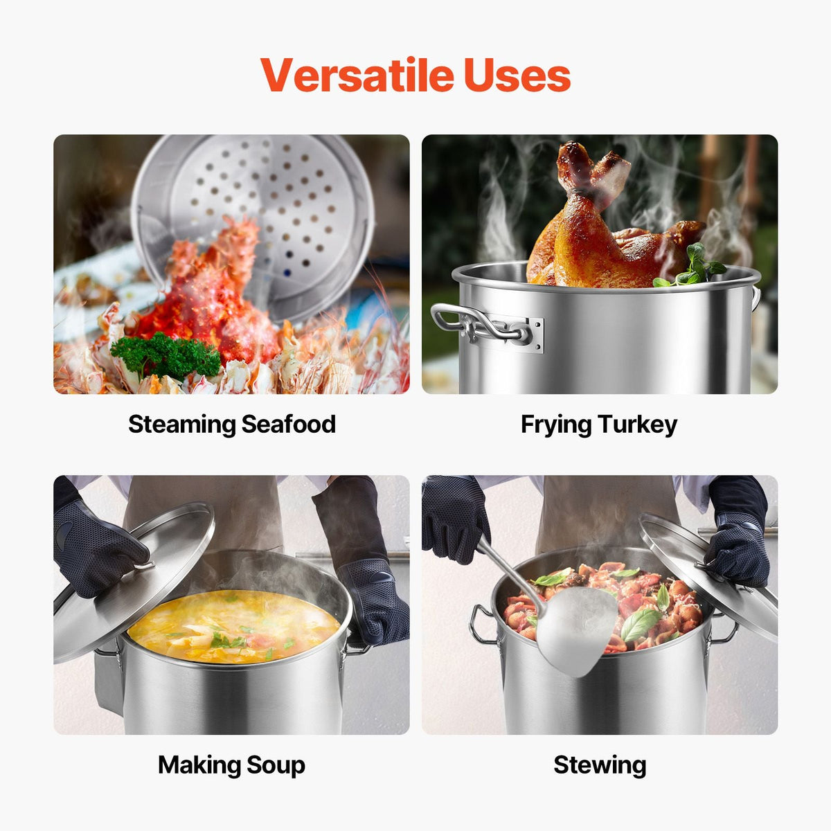 Stainless Steel Stockpot, 54L Large Cooking Pots, Cookware Sauce Pot with Basket, Lid, and Handle, Heavy Duty Commercial Grade Stock Pot, Sanding Treatment, for Large Groups Events Silver