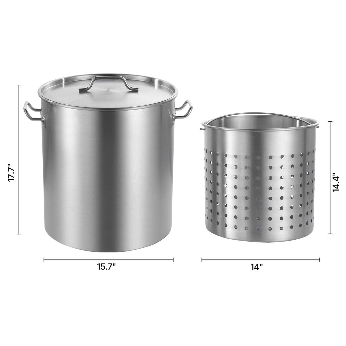 Stainless Steel Stockpot, 54L Large Cooking Pots, Cookware Sauce Pot with Basket, Lid, and Handle, Heavy Duty Commercial Grade Stock Pot, Sanding Treatment, for Large Groups Events Silver
