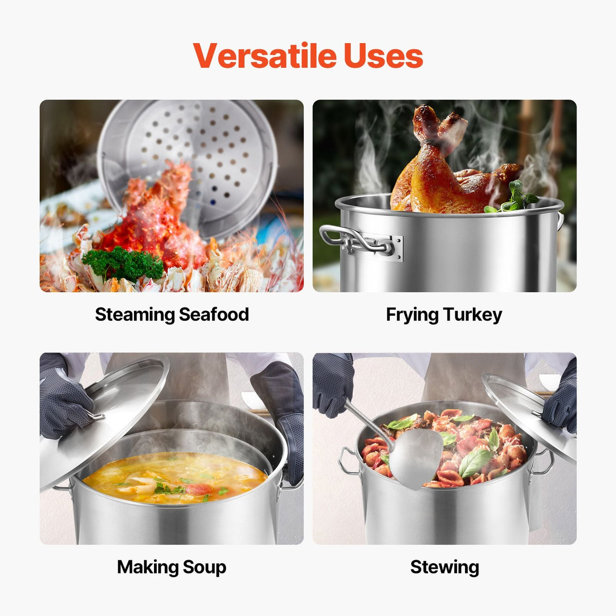 Stainless Steel Stockpot, 84 Quart Large Cooking Pots, Cookware Sauce Pot with Basket, Lid, and Handle, Heavy Duty Commercial Grade Stock Pot, Sanding Treatment, for Large Groups Events Silver