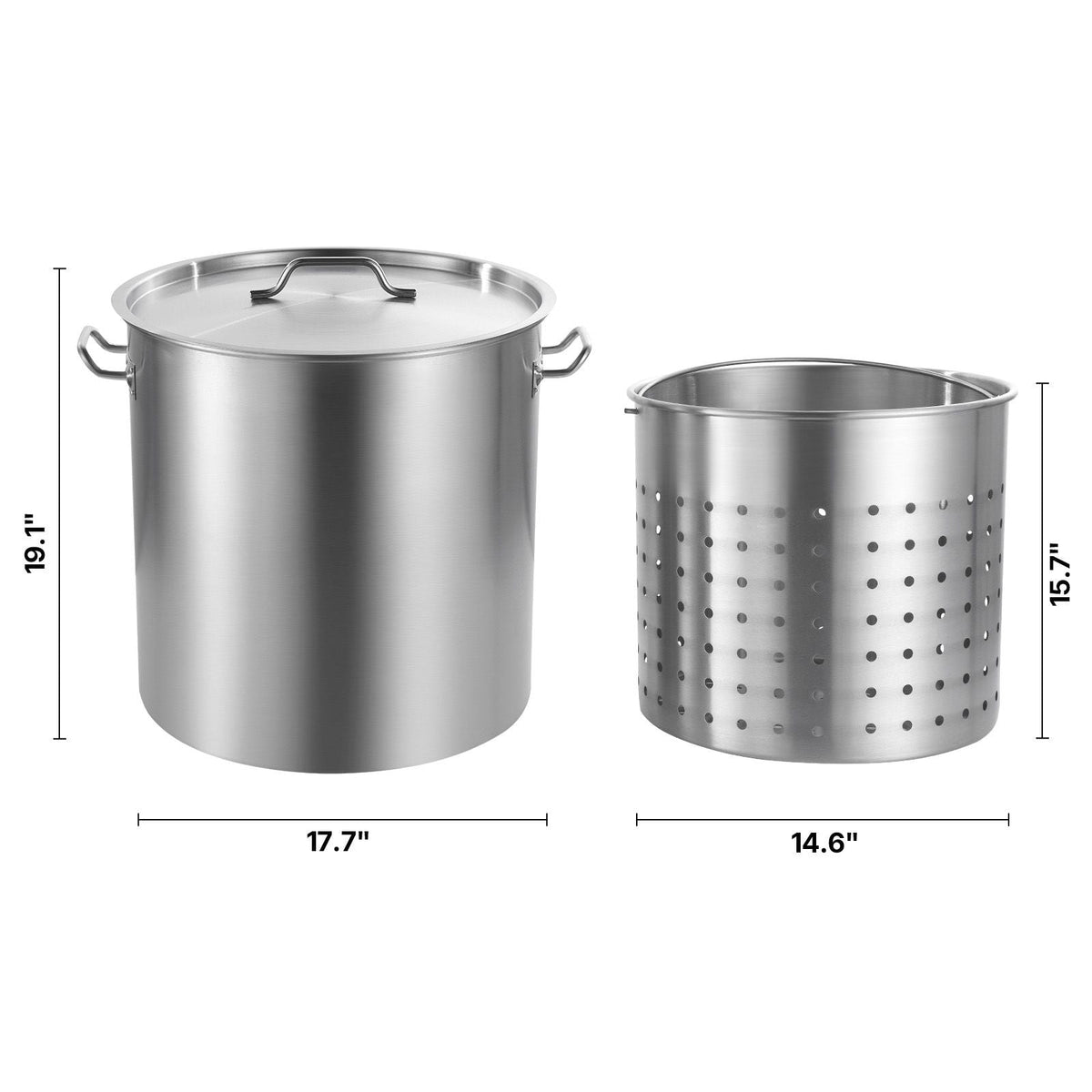 Stainless Steel Stockpot, 84 Quart Large Cooking Pots, Cookware Sauce Pot with Basket, Lid, and Handle, Heavy Duty Commercial Grade Stock Pot, Sanding Treatment, for Large Groups Events Silver