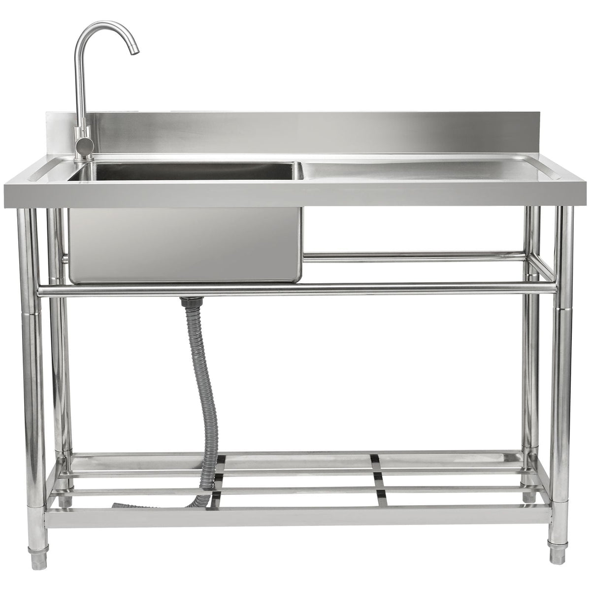 Stainless Steel Utility Sink, 1 Compartment Free Standing Small Sink w/Workbench Faucet & legs, 39.4 x 19.1 x 37.4 in Commercial Single Bowl Sinks for Garage, Restaurant, Laundry