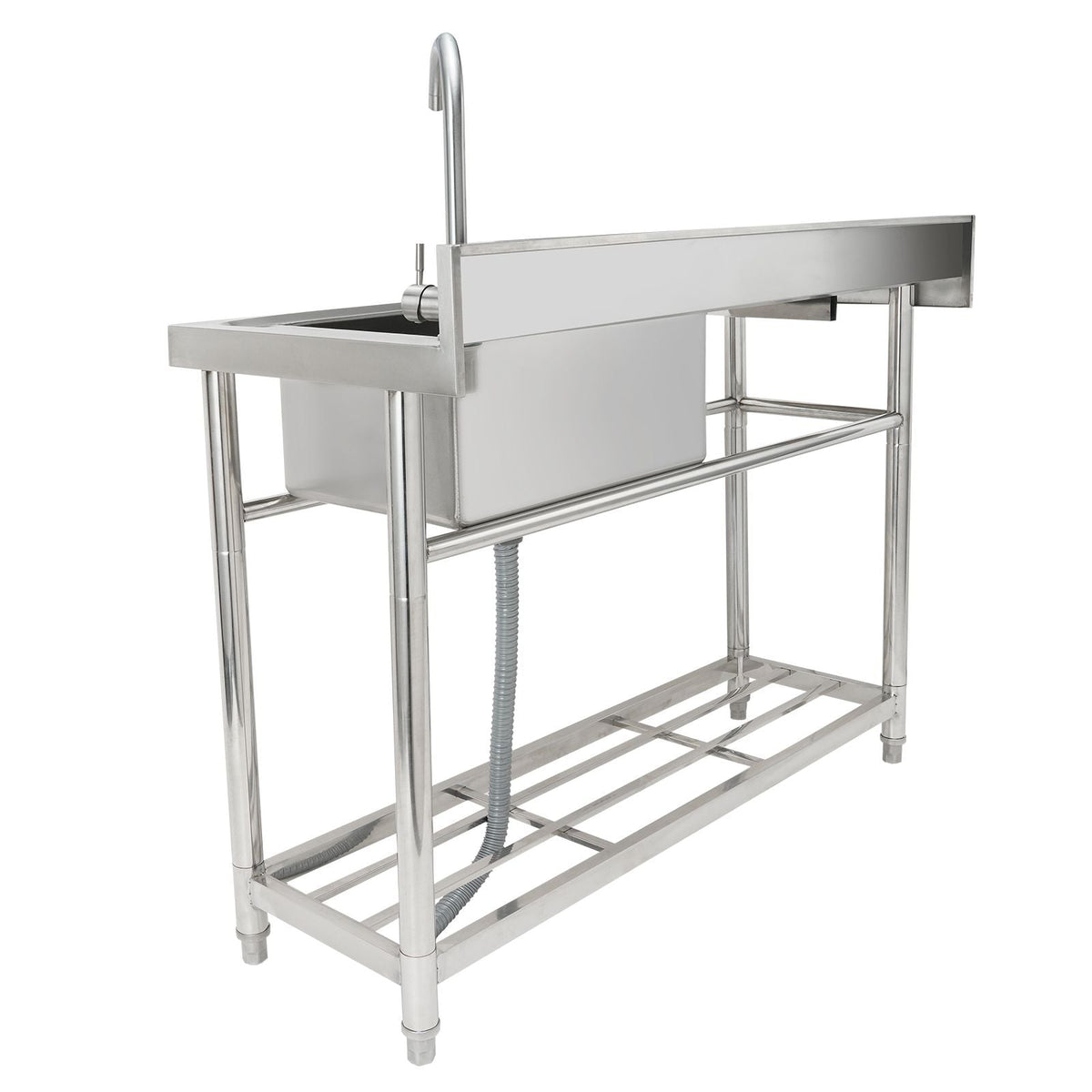 Stainless Steel Utility Sink, 1 Compartment Free Standing Small Sink w/Workbench Faucet & legs, 47.2 x 19.7 x 37.4 in Commercial Single Bowl Sinks for Garage, Restaurant, Laundry