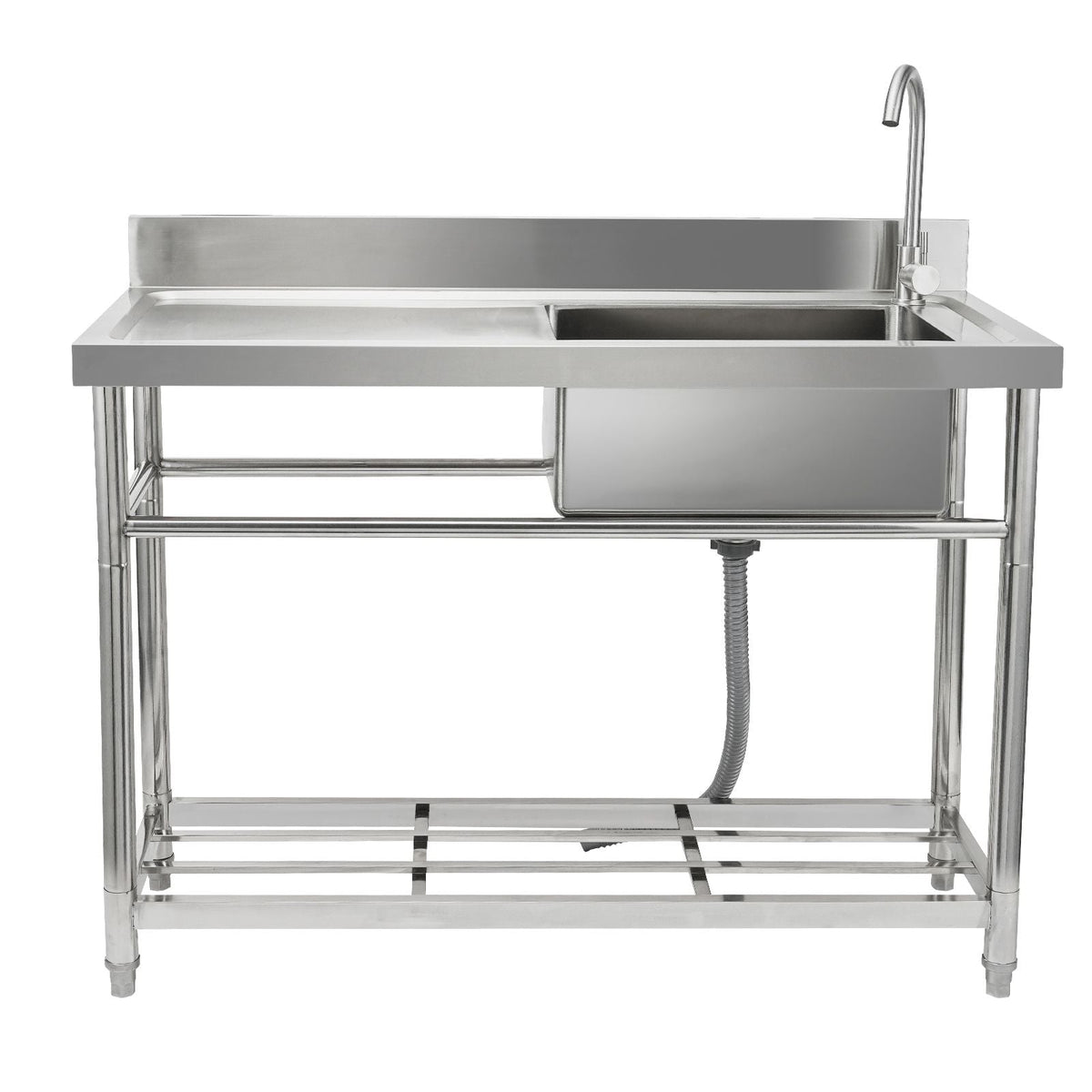Stainless Steel Utility Sink, 1 Compartment Free Standing Small Sink w/Workbench Faucet & legs, 47.2 x 19.7 x 37.4 in Commercial Single Bowl Sinks for Garage, Restaurant, Laundry