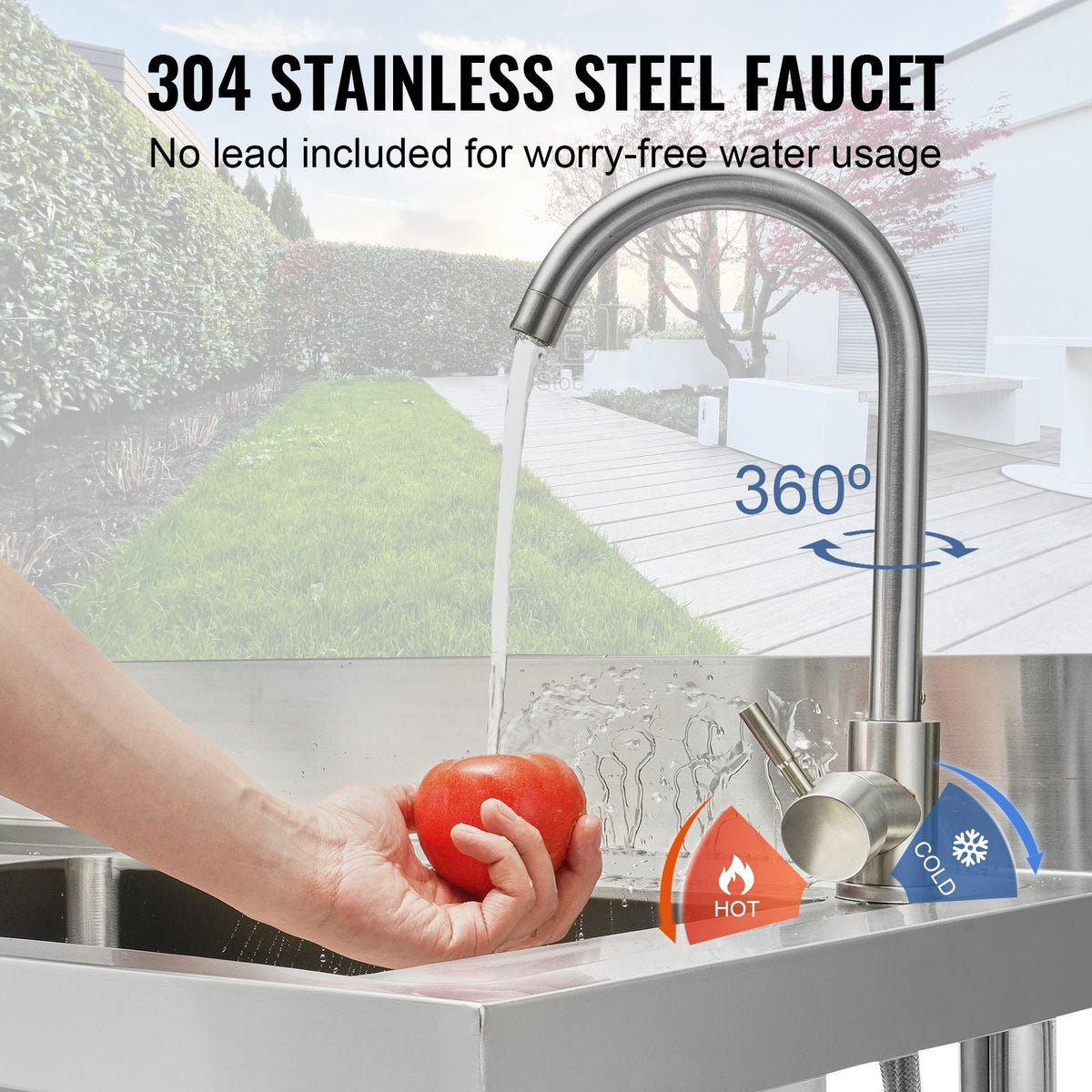 Stainless Steel Utility Sink, Free Standing Single Bowl Commercial Kitchen Sink Set w/Workbench, 39.4 x 19.1 x 37.4 in Commercial Single Bowl Sinks for Garage, Restaurant, Laundry