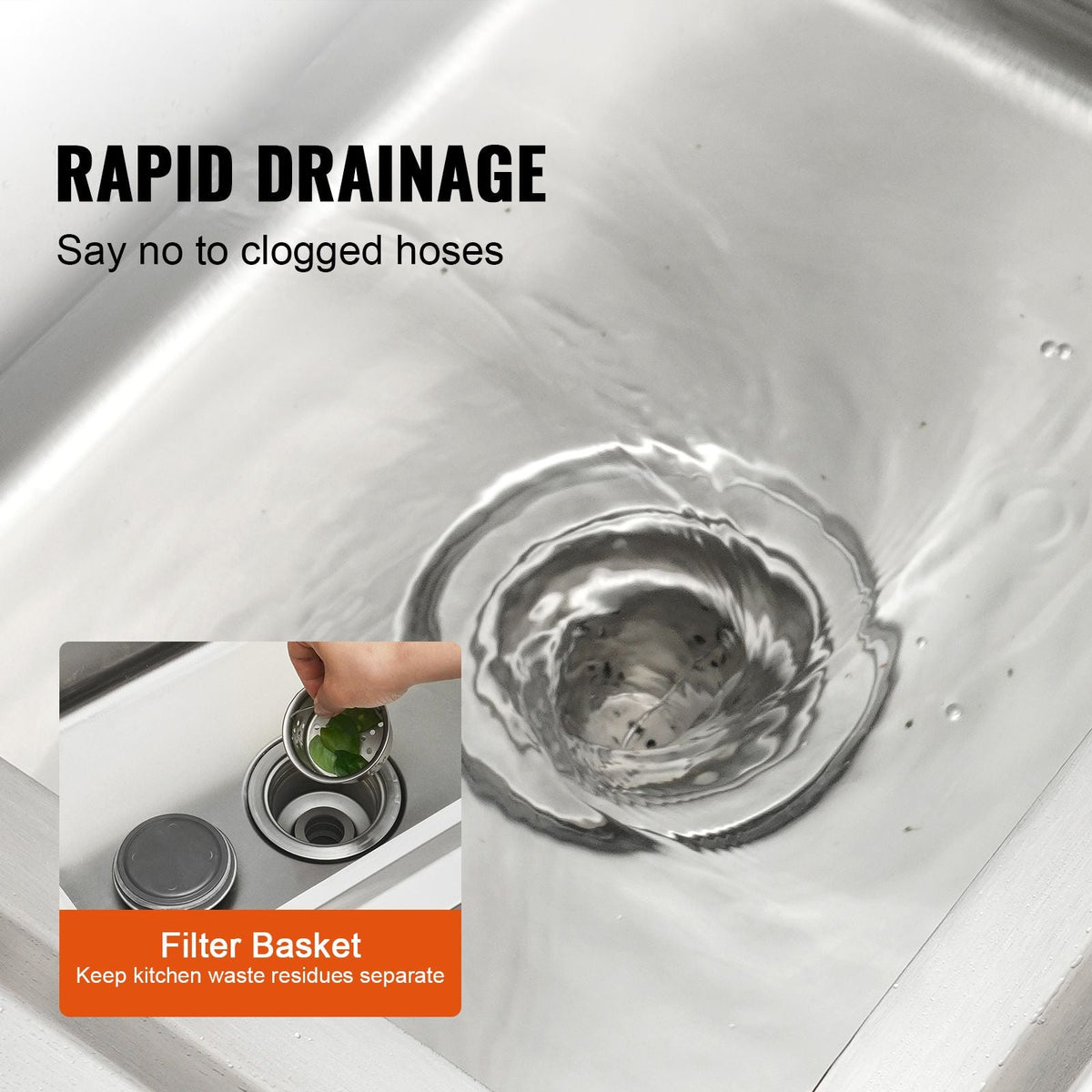 Stainless Steel Utility Sink, Free Standing Single Bowl Commercial Kitchen Sink Set w/Workbench, 47 x 19.7 x 37.4 in Commercial Single Bowl Sinks for Garage, Restaurant, Laundry