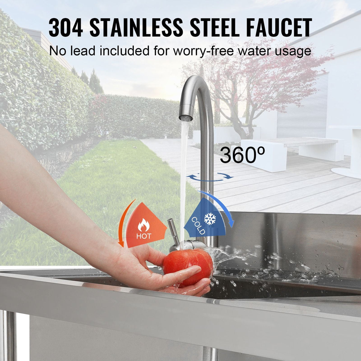 Stainless Steel Utility Sink, Free Standing Single Bowl Commercial Kitchen Sink Set w/Workbench, 47 x 19.7 x 37.4 in Commercial Single Bowl Sinks for Garage, Restaurant, Laundry