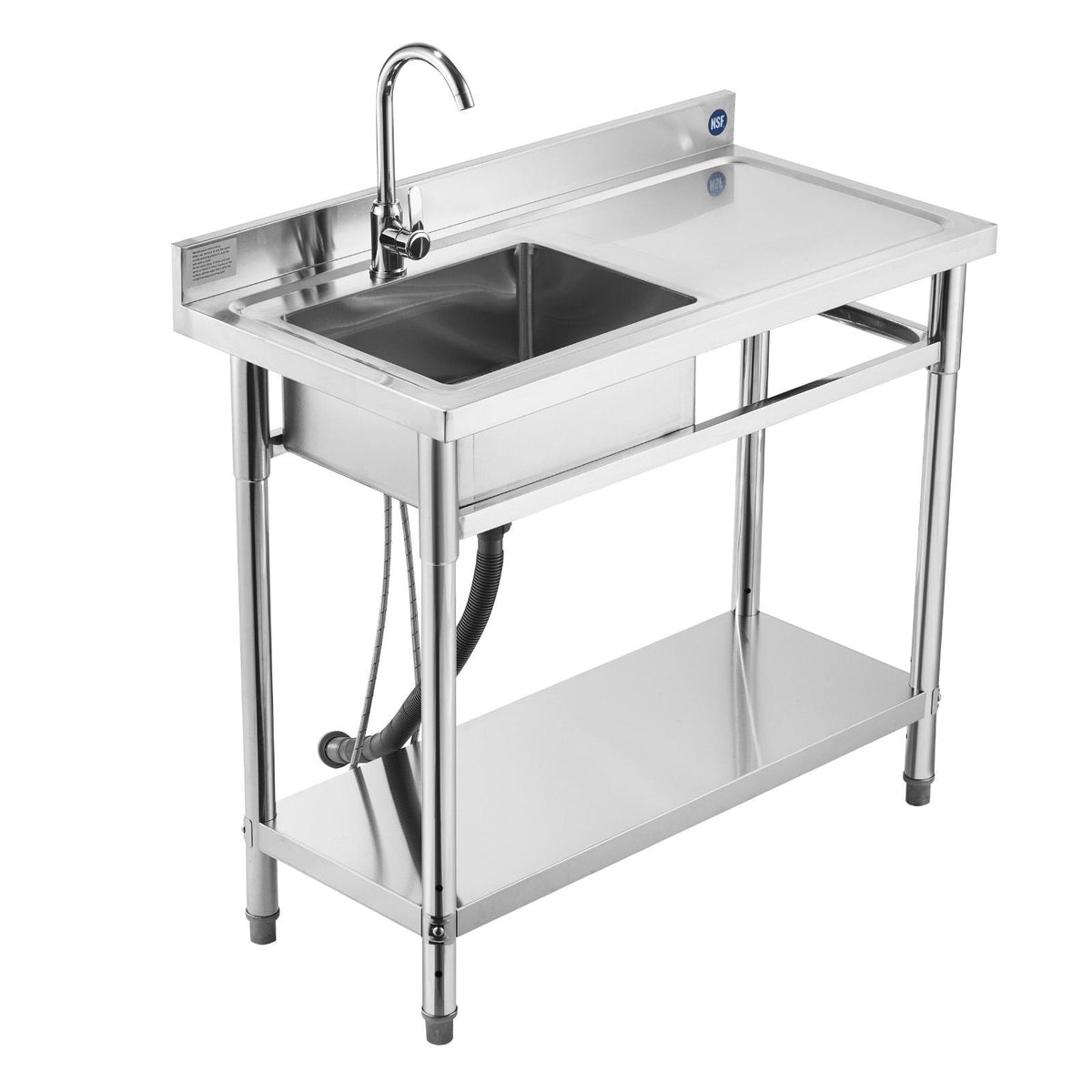 Stainless Steel Utility Sink, Free Standing Single Bowl Commercial Kitchen Sink with Faucet, 39.4 x 19.7 x 37 in, Utility Right Basin with Hot & Cold Water Pipe for Garage, Restaurant, Laundry