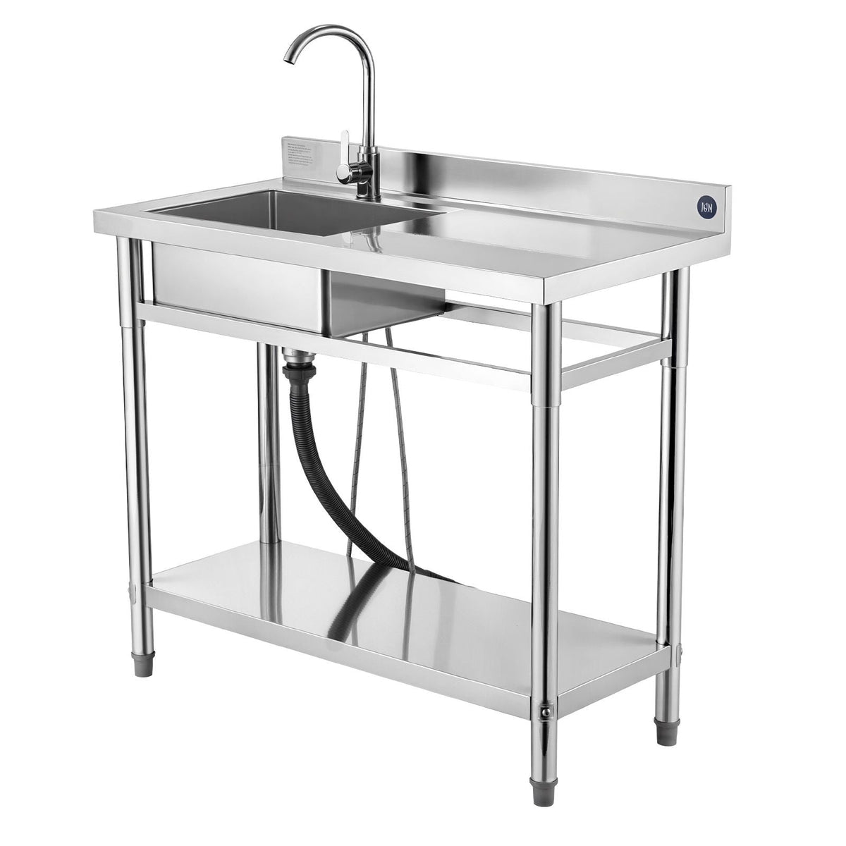 Stainless Steel Utility Sink, Free Standing Single Bowl Commercial Kitchen Sink with Faucet, 39.4 x 19.7 x 37 in, Utility Right Basin with Hot & Cold Water Pipe for Garage, Restaurant, Laundry