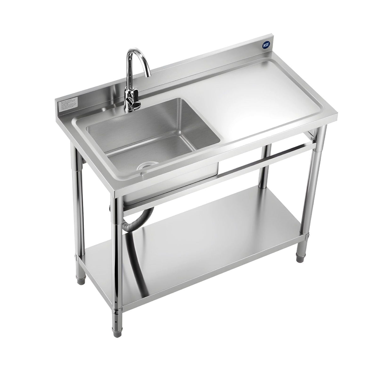 Stainless Steel Utility Sink, Free Standing Single Bowl Commercial Kitchen Sink with Faucet, 39.4 x 19.7 x 37 in, Utility Right Basin with Hot & Cold Water Pipe for Garage, Restaurant, Laundry