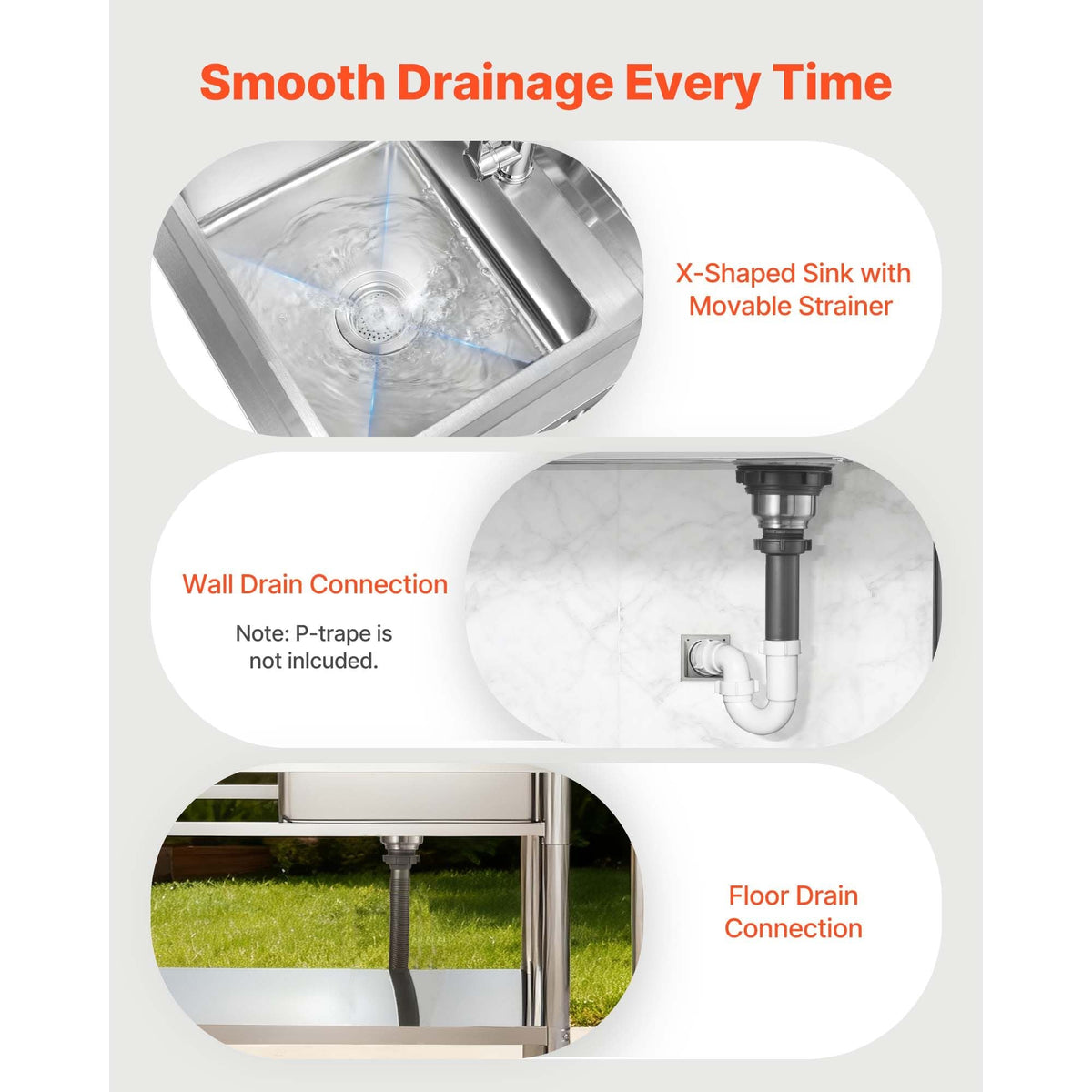 Stainless Steel Utility Sink, Free Standing Single Bowl Commercial Kitchen Sink with Faucet, Utility Left Basin Workbench with Hot & Cold Water Pipe for Garage Restaurant Laundry, 47x19.7x37 in