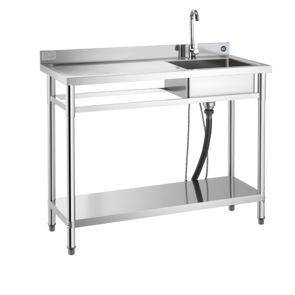 Stainless Steel Utility Sink, Free Standing Single Bowl Commercial Kitchen Sink with Faucet, Utility Left Basin Workbench with Hot & Cold Water Pipe for Garage Restaurant Laundry, 47x19.7x37 in